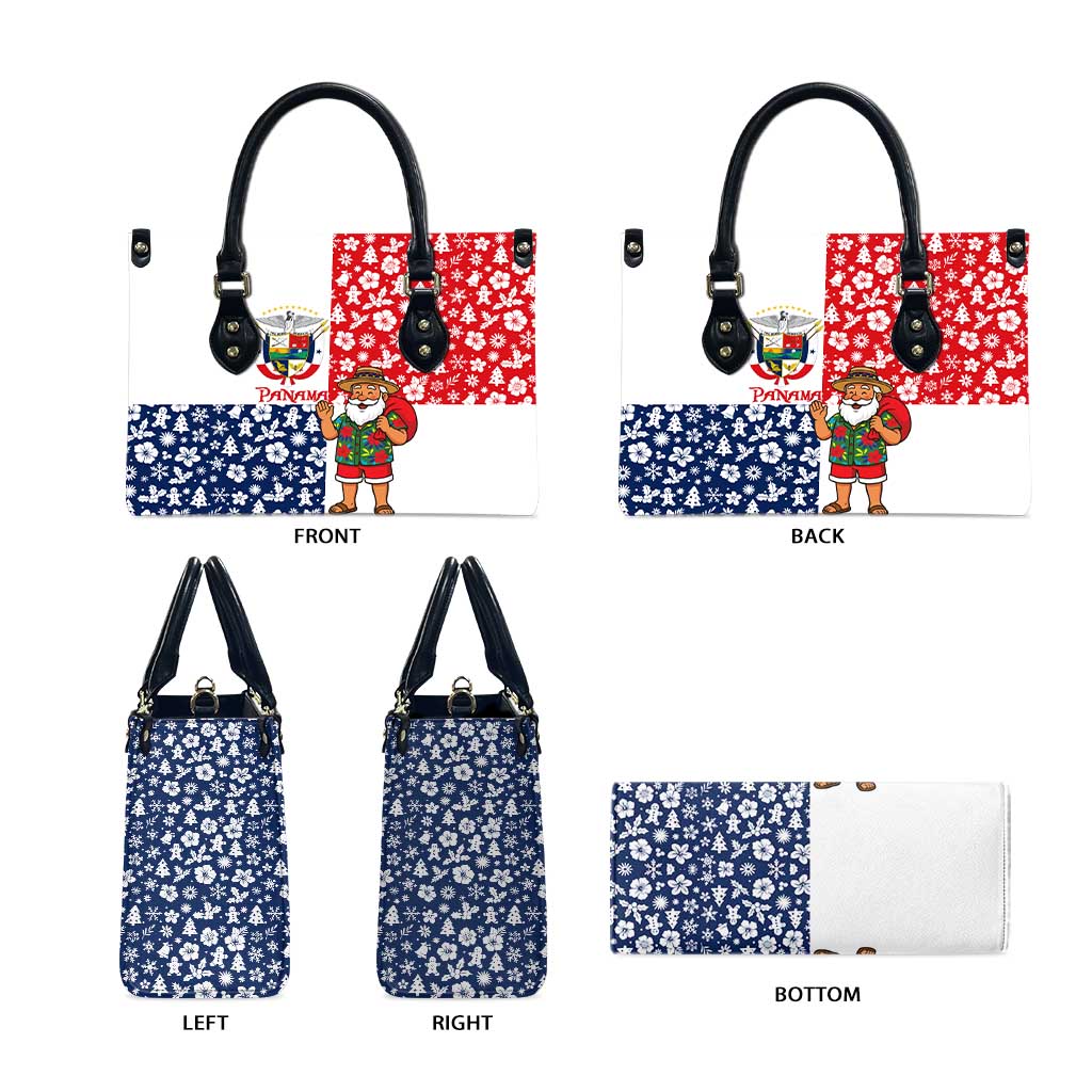 Panama Christmas Leather Bag with Tropical Santa National Coat of Arms and Festive Pattern Design - Wonder Print Shop
