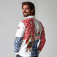 Panama Christmas Long Sleeve Polo Shirt with Tropical Santa National Coat of Arms and Festive Pattern Design - Wonder Print Shop