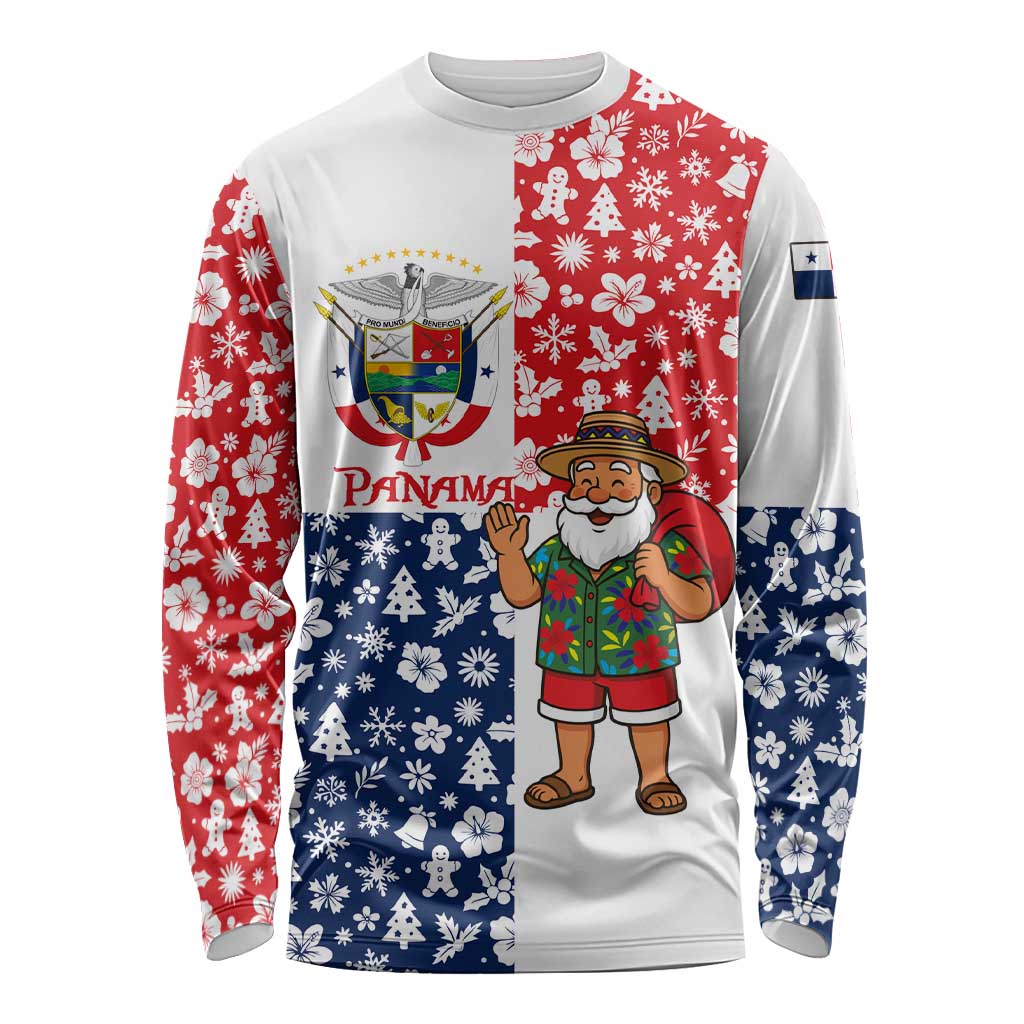 Panama Christmas Long Sleeve Shirt with Tropical Santa National Coat of Arms and Festive Pattern Design - Wonder Print Shop