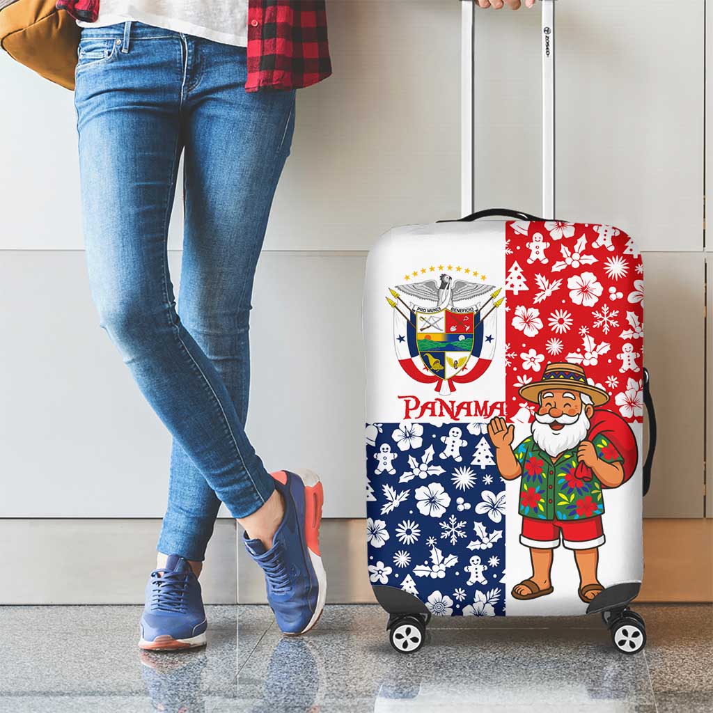 Panama Christmas Luggage Cover with Tropical Santa National Coat of Arms and Festive Pattern Design - Wonder Print Shop