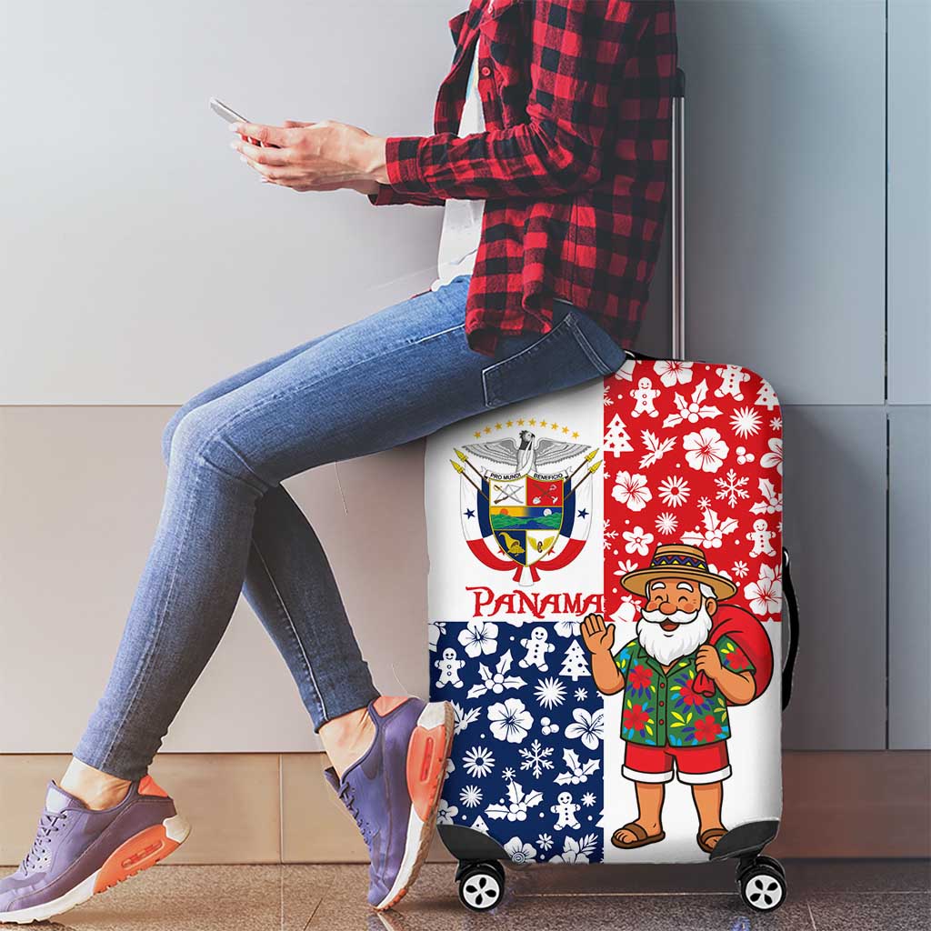 Panama Christmas Luggage Cover with Tropical Santa National Coat of Arms and Festive Pattern Design - Wonder Print Shop