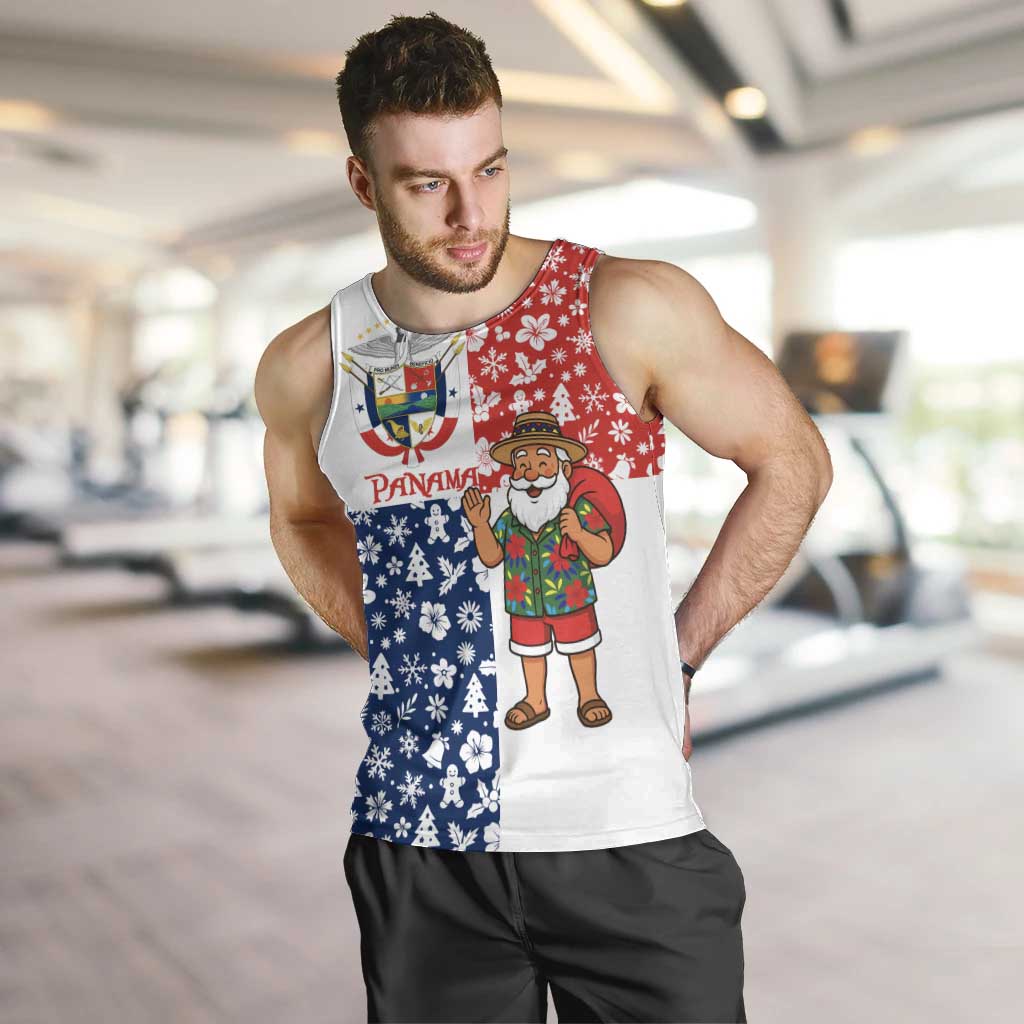 Panama Christmas Men Tank Top with Tropical Santa National Coat of Arms and Festive Pattern Design - Wonder Print Shop