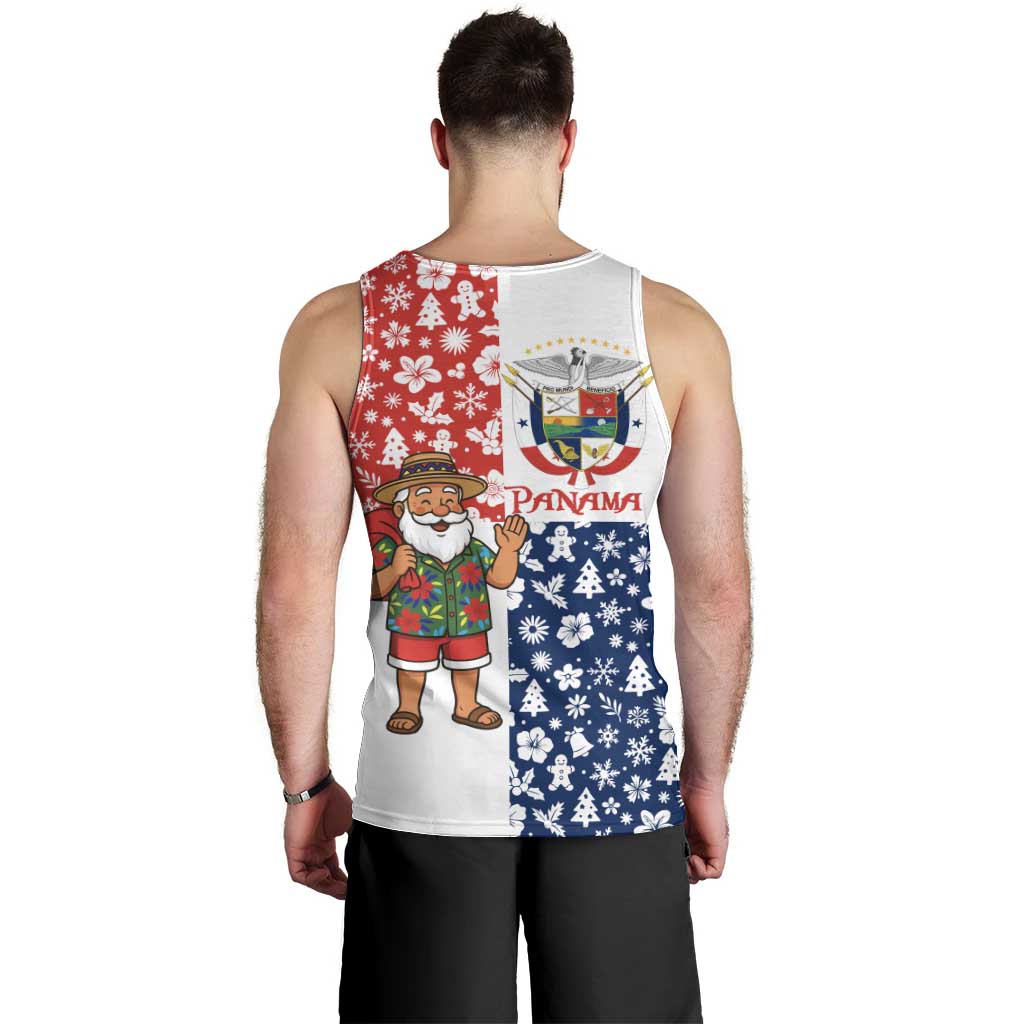 Panama Christmas Men Tank Top with Tropical Santa National Coat of Arms and Festive Pattern Design - Wonder Print Shop