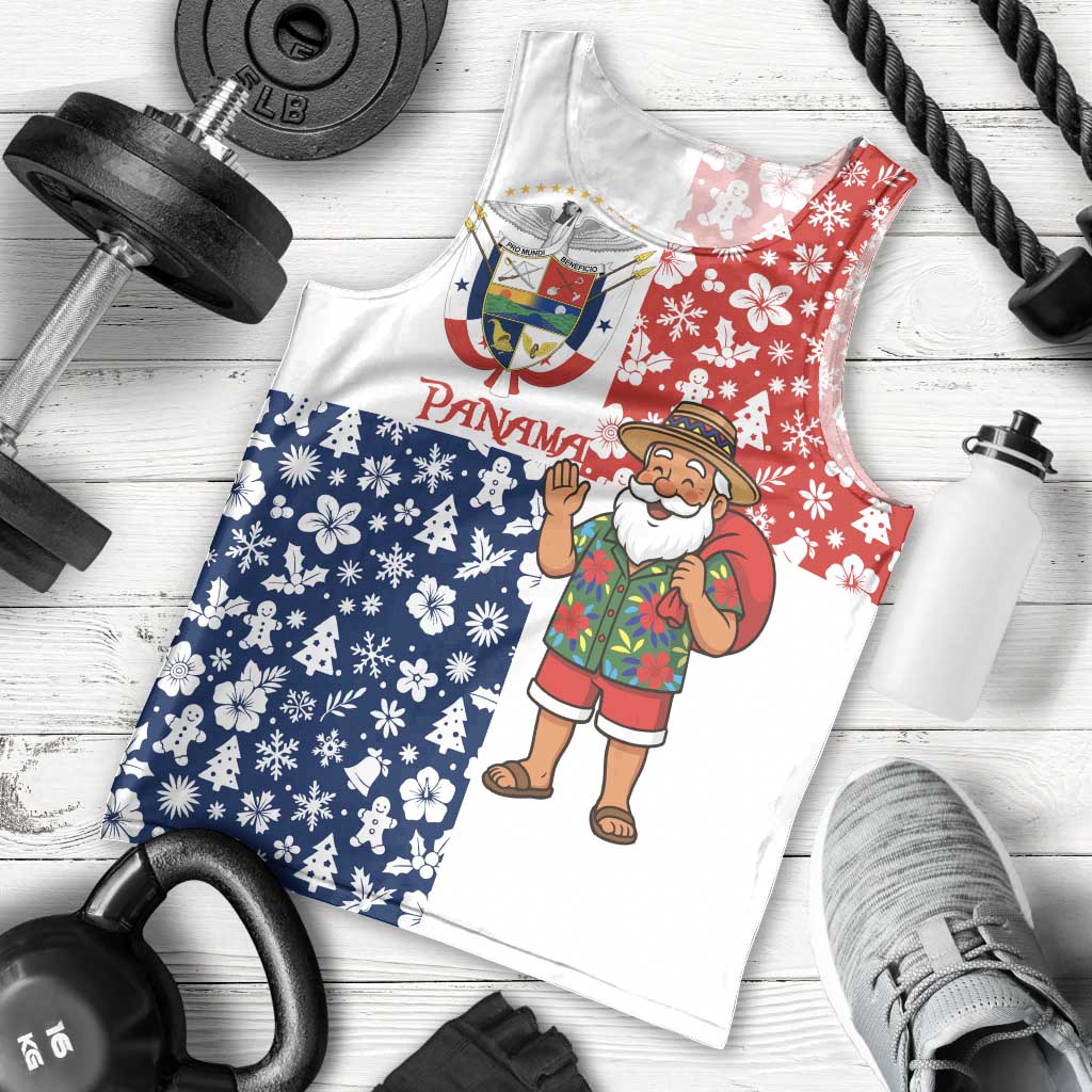 Panama Christmas Men Tank Top with Tropical Santa National Coat of Arms and Festive Pattern Design - Wonder Print Shop