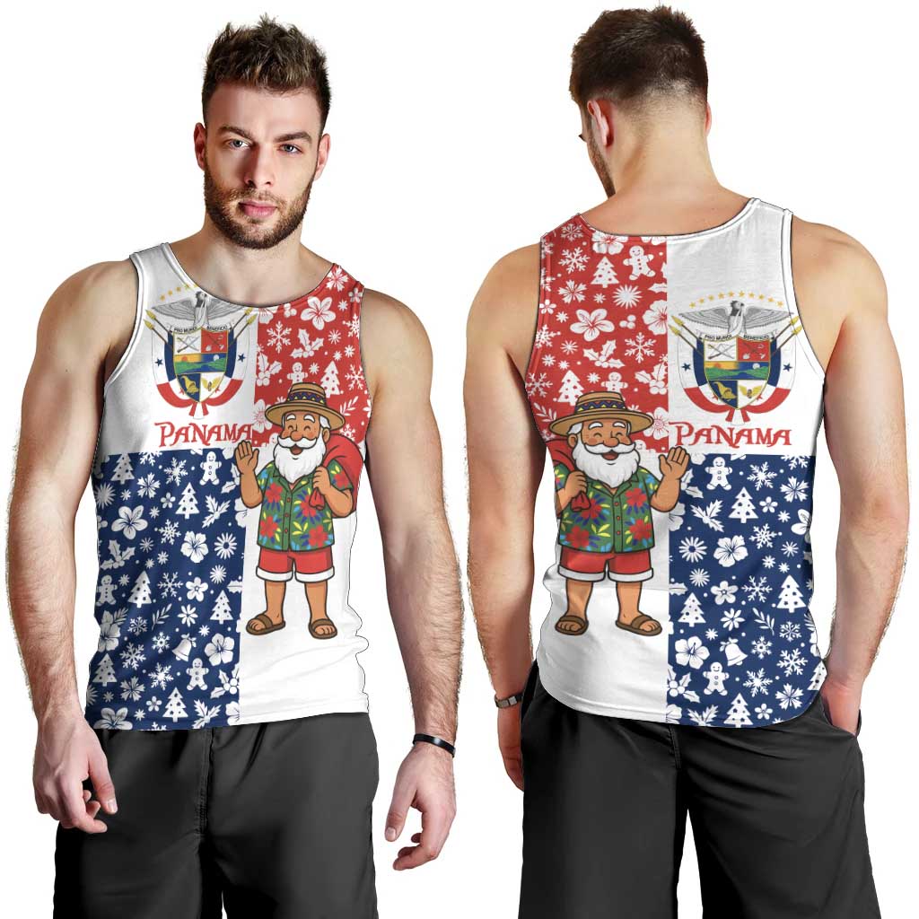 Panama Christmas Men Tank Top with Tropical Santa National Coat of Arms and Festive Pattern Design - Wonder Print Shop