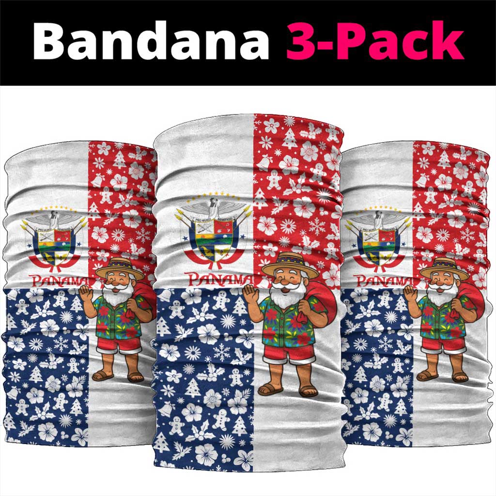 Panama Christmas Neck Gaiter with Tropical Santa National Coat of Arms and Festive Pattern Design - Wonder Print Shop