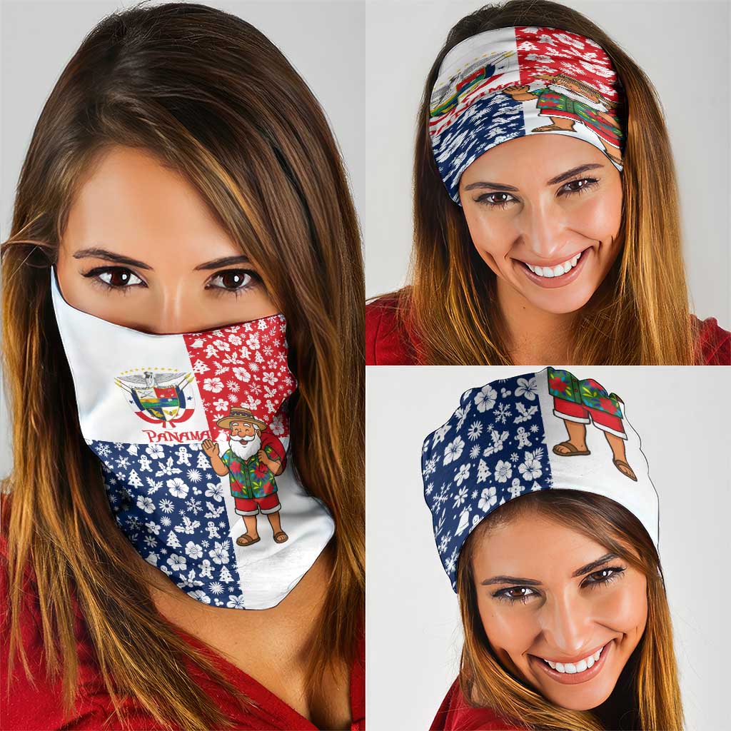 Panama Christmas Neck Gaiter with Tropical Santa National Coat of Arms and Festive Pattern Design - Wonder Print Shop
