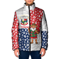 Panama Christmas Padded Jacket with Tropical Santa National Coat of Arms and Festive Pattern Design - Wonder Print Shop