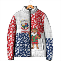 Panama Christmas Padded Jacket with Tropical Santa National Coat of Arms and Festive Pattern Design - Wonder Print Shop