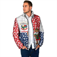 Panama Christmas Padded Jacket with Tropical Santa National Coat of Arms and Festive Pattern Design - Wonder Print Shop