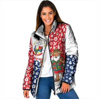 Panama Christmas Padded Jacket with Tropical Santa National Coat of Arms and Festive Pattern Design - Wonder Print Shop