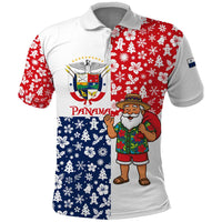 Panama Christmas Polo Shirt with Tropical Santa National Coat of Arms and Festive Pattern Design - Wonder Print Shop