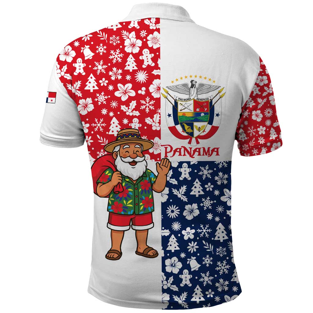 Panama Christmas Polo Shirt with Tropical Santa National Coat of Arms and Festive Pattern Design - Wonder Print Shop