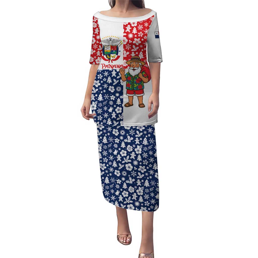 Panama Christmas Puletasi with Tropical Santa National Coat of Arms and Festive Pattern Design - Wonder Print Shop