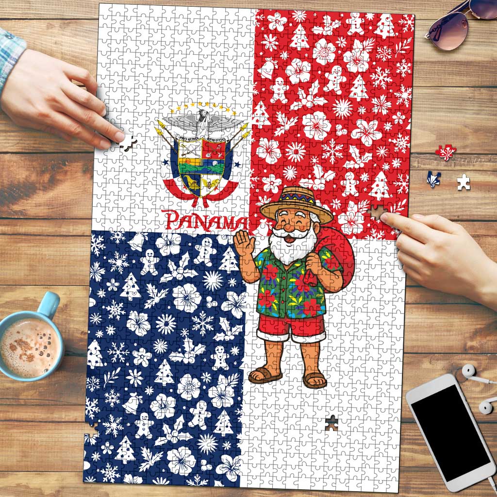 Panama Christmas Puzzle with Tropical Santa National Coat of Arms and Festive Pattern Design - Wonder Print Shop