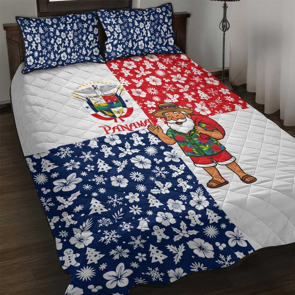 Panama Christmas Quilt Bed Set with Tropical Santa National Coat of Arms and Festive Pattern Design - Wonder Print Shop