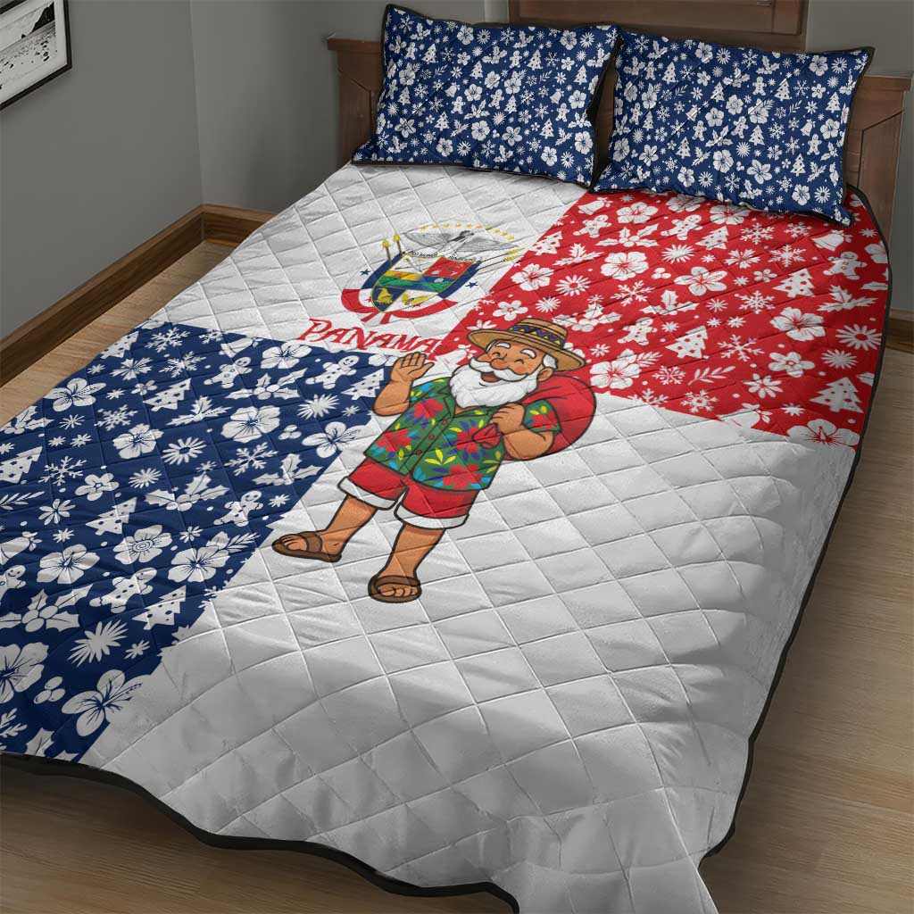 Panama Christmas Quilt Bed Set with Tropical Santa National Coat of Arms and Festive Pattern Design - Wonder Print Shop