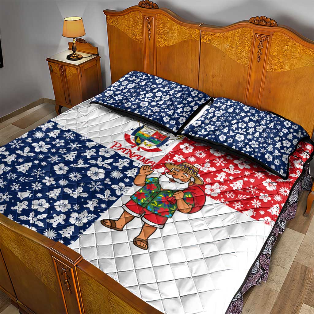 Panama Christmas Quilt Bed Set with Tropical Santa National Coat of Arms and Festive Pattern Design - Wonder Print Shop