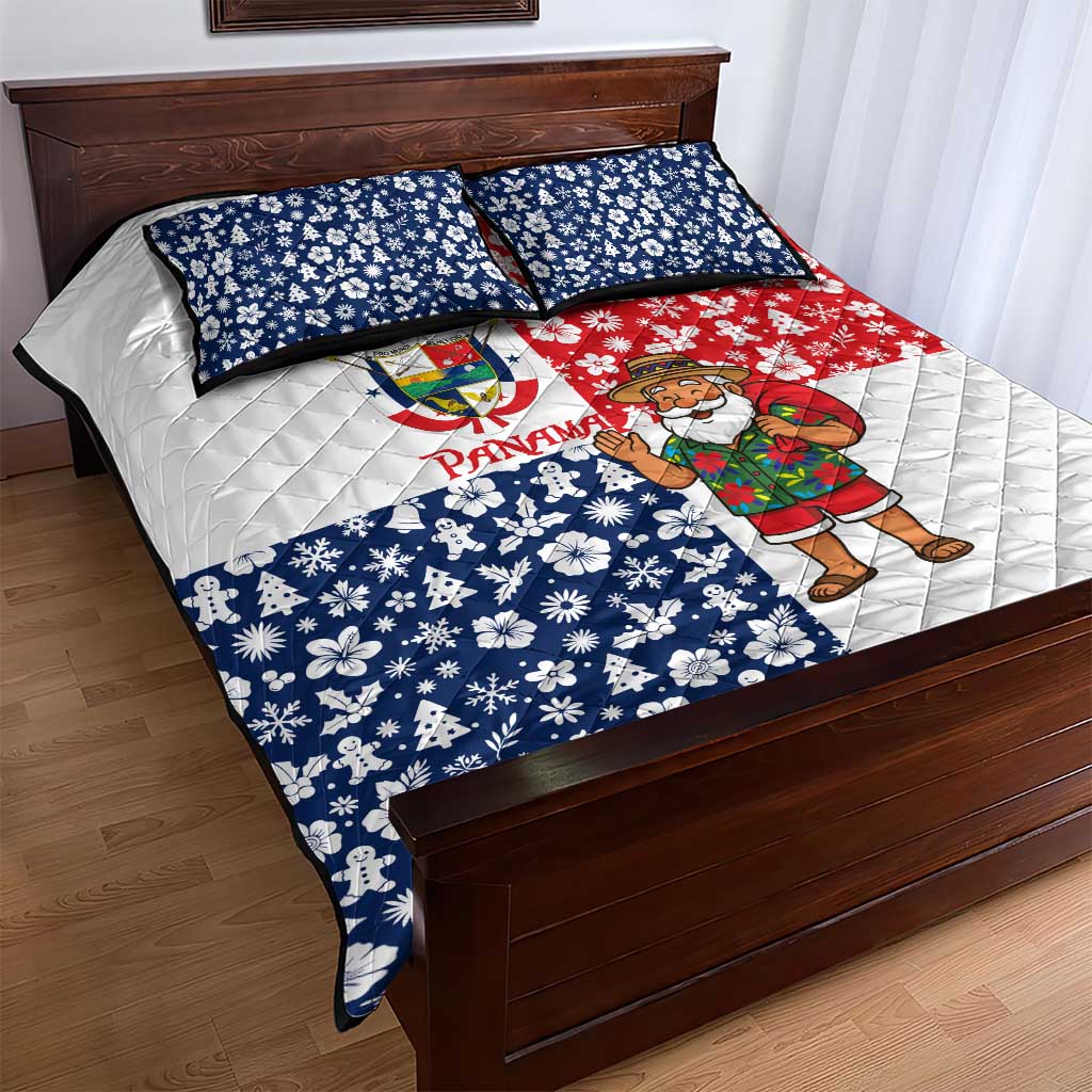 Panama Christmas Quilt Bed Set with Tropical Santa National Coat of Arms and Festive Pattern Design - Wonder Print Shop