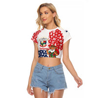 Panama Christmas Raglan Cropped T Shirt with Tropical Santa National Coat of Arms and Festive Pattern Design - Wonder Print Shop