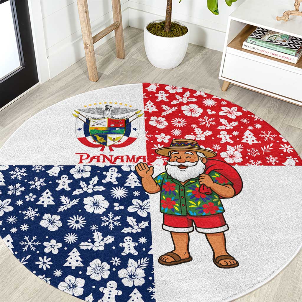 Panama Christmas Round Carpet with Tropical Santa National Coat of Arms and Festive Pattern Design - Wonder Print Shop