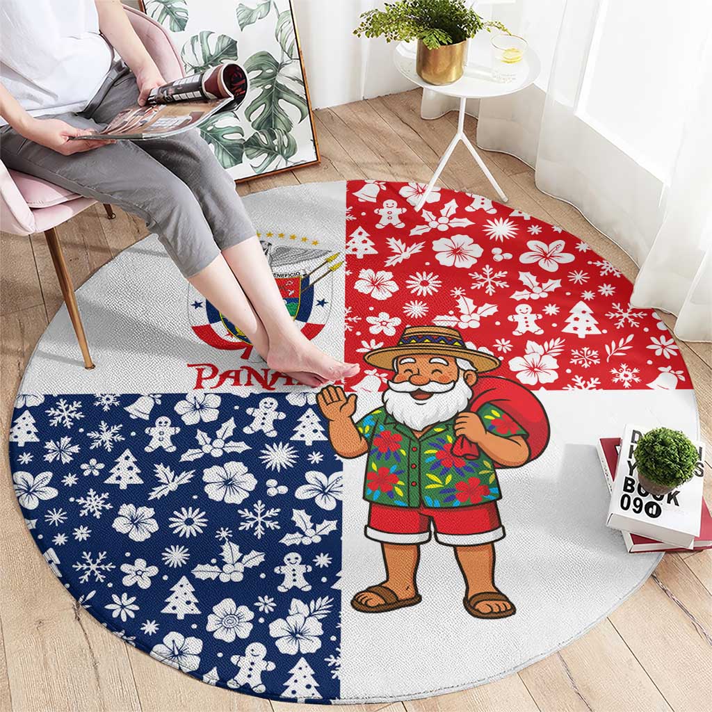 Panama Christmas Round Carpet with Tropical Santa National Coat of Arms and Festive Pattern Design - Wonder Print Shop