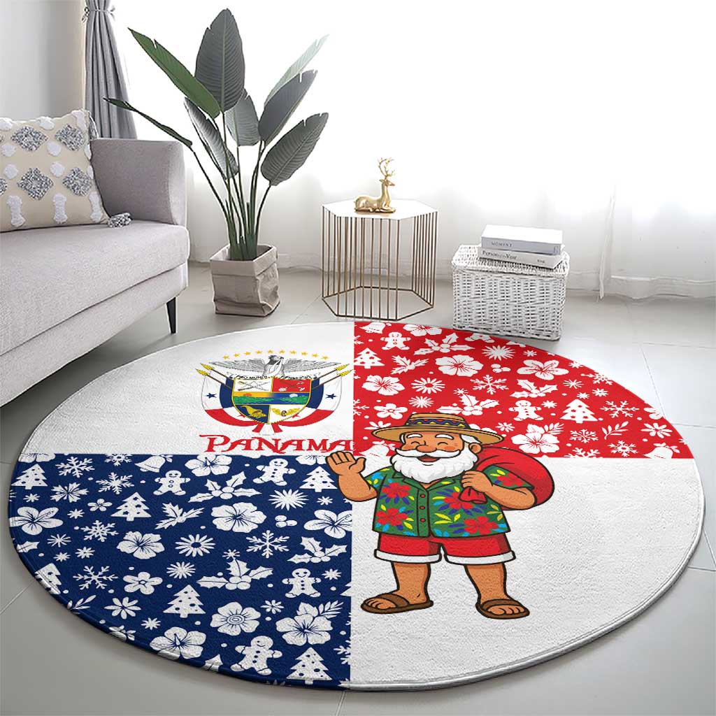 Panama Christmas Round Carpet with Tropical Santa National Coat of Arms and Festive Pattern Design - Wonder Print Shop