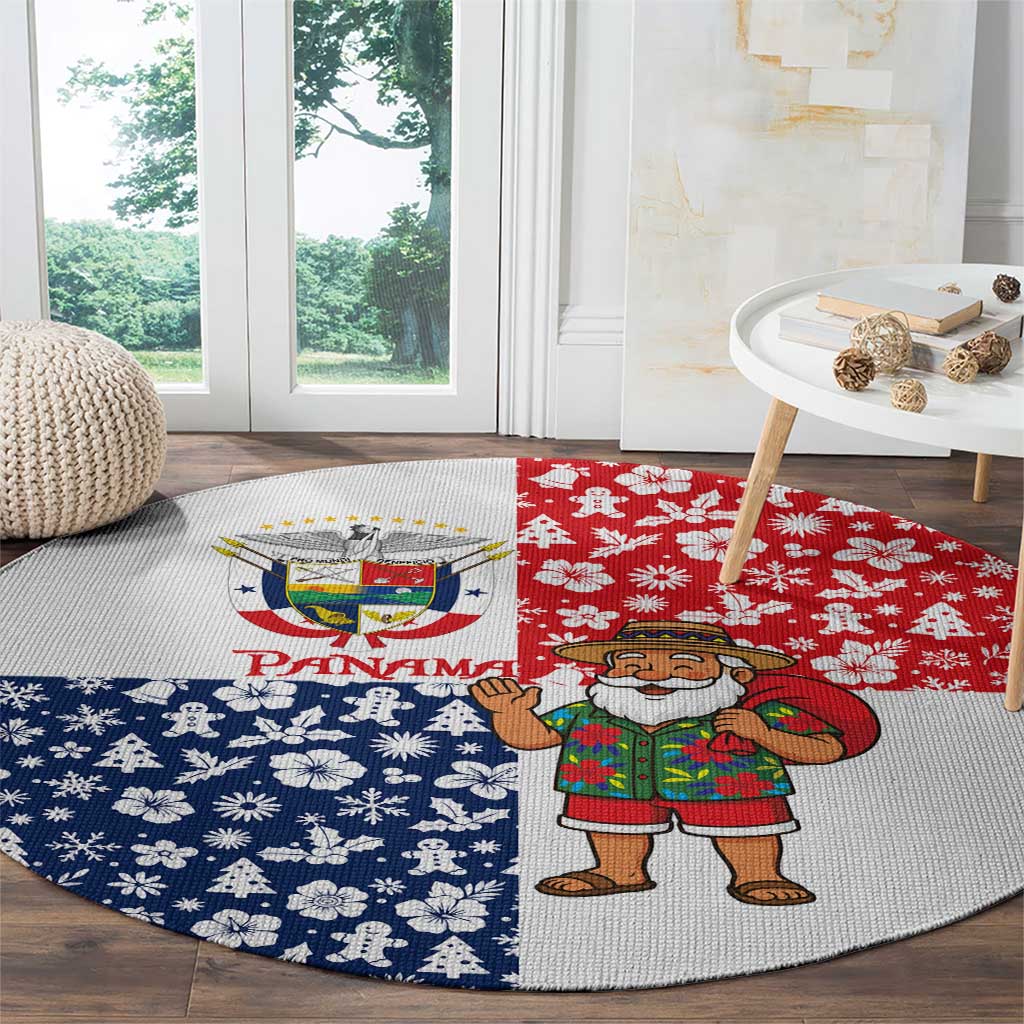 Panama Christmas Round Carpet with Tropical Santa National Coat of Arms and Festive Pattern Design - Wonder Print Shop