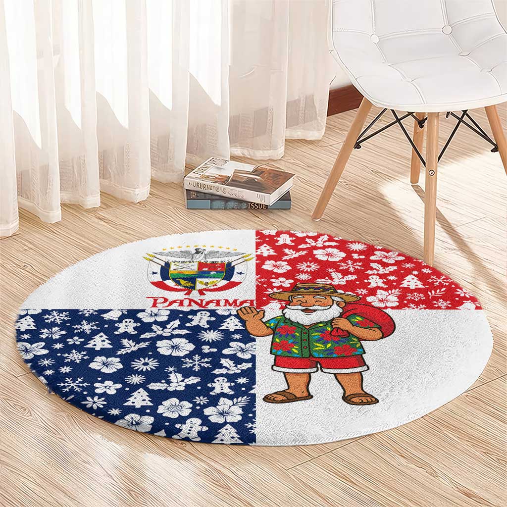 Panama Christmas Round Carpet with Tropical Santa National Coat of Arms and Festive Pattern Design - Wonder Print Shop