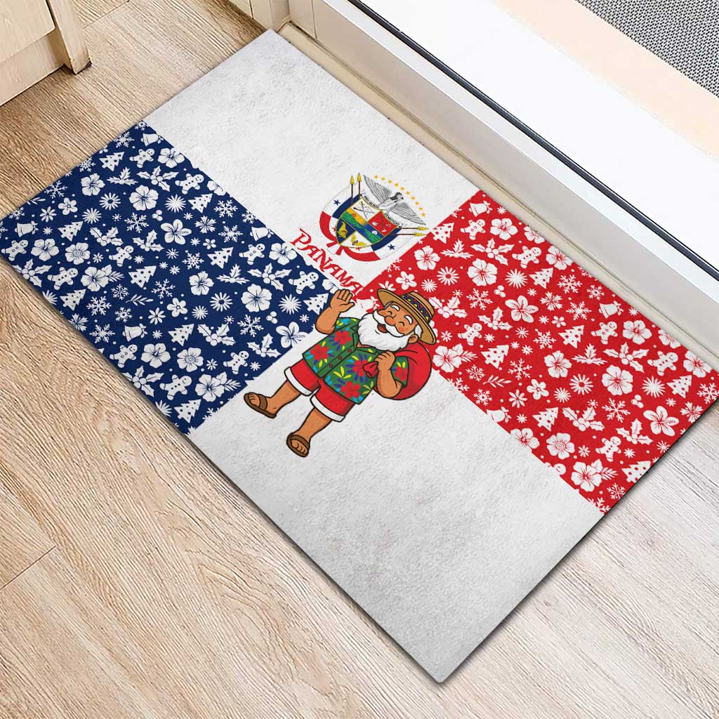 Panama Christmas Rubber Doormat with Tropical Santa National Coat of Arms and Festive Pattern Design - Wonder Print Shop