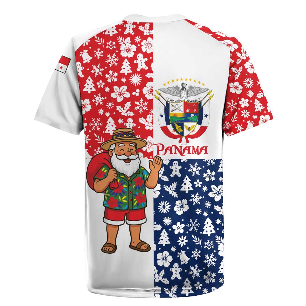 Panama Christmas Rugby Jersey with Tropical Santa National Coat of Arms and Festive Pattern Design - Wonder Print Shop