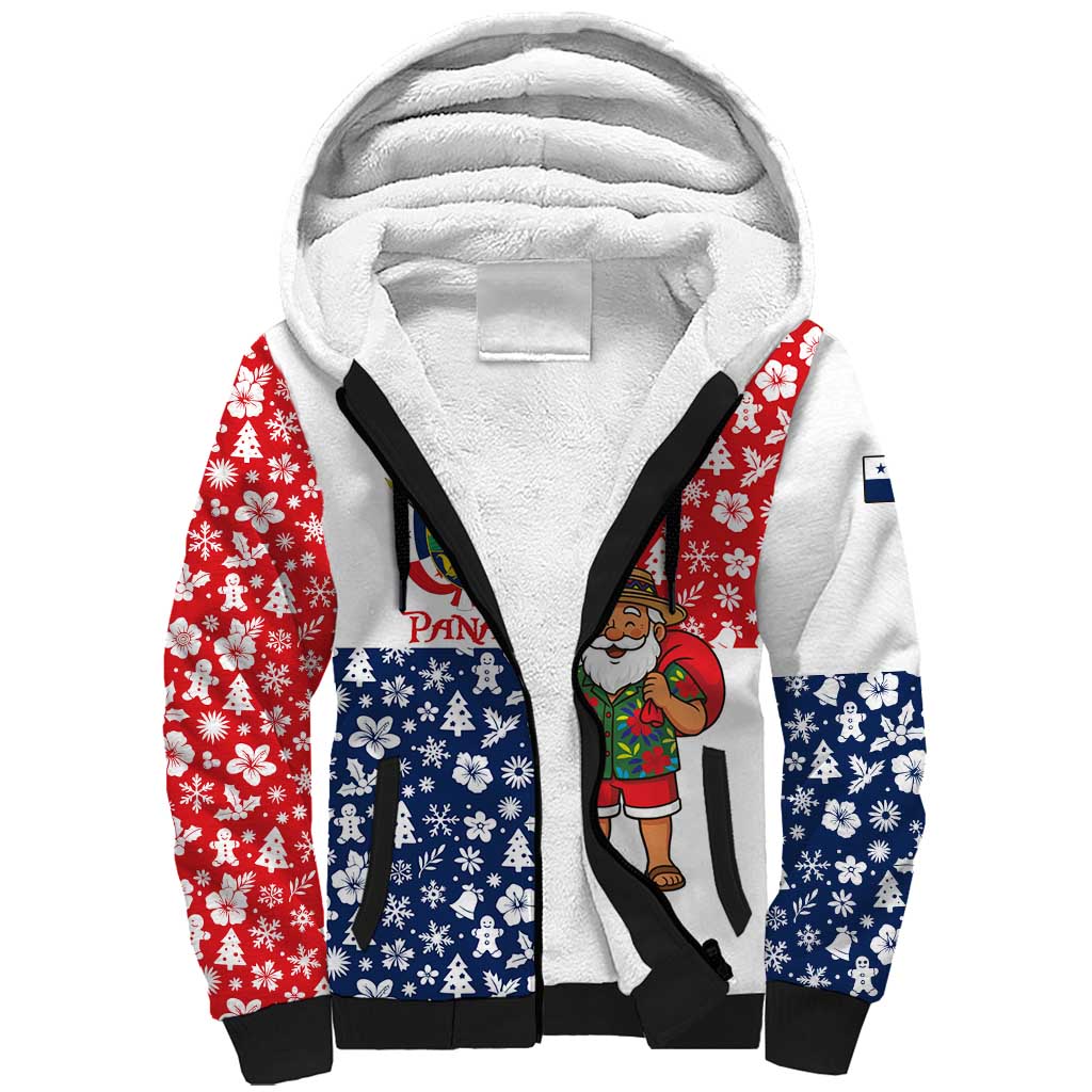 Panama Christmas Sherpa Hoodie with Tropical Santa National Coat of Arms and Festive Pattern Design - Wonder Print Shop