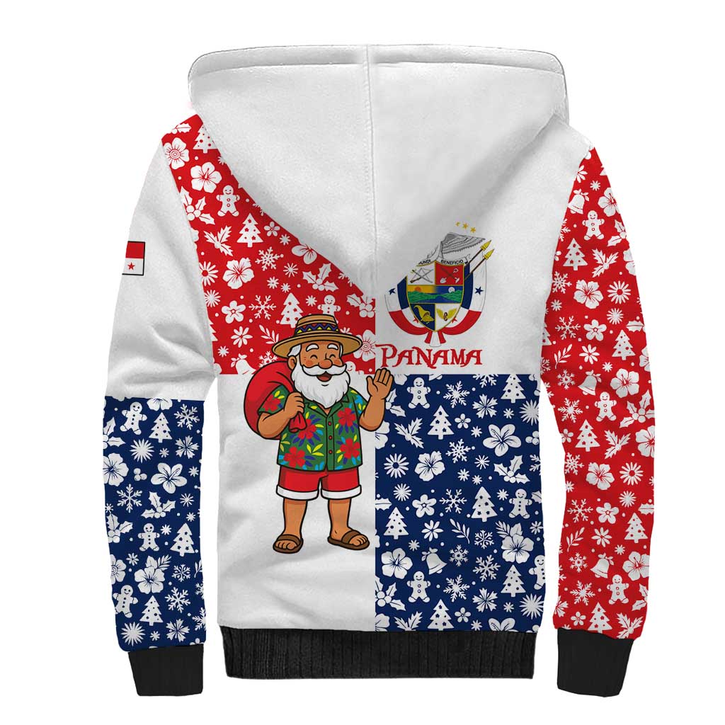 Panama Christmas Sherpa Hoodie with Tropical Santa National Coat of Arms and Festive Pattern Design - Wonder Print Shop