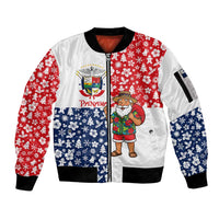 Panama Christmas Sleeve Zip Bomber Jacket with Tropical Santa National Coat of Arms and Festive Pattern Design - Wonder Print Shop