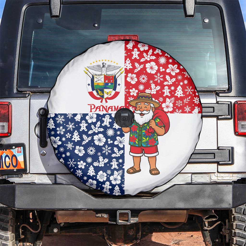 Panama Christmas Spare Tire Cover with Tropical Santa National Coat of Arms and Festive Pattern Design - Wonder Print Shop