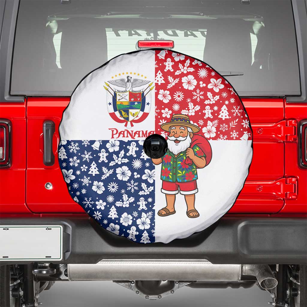 Panama Christmas Spare Tire Cover with Tropical Santa National Coat of Arms and Festive Pattern Design - Wonder Print Shop