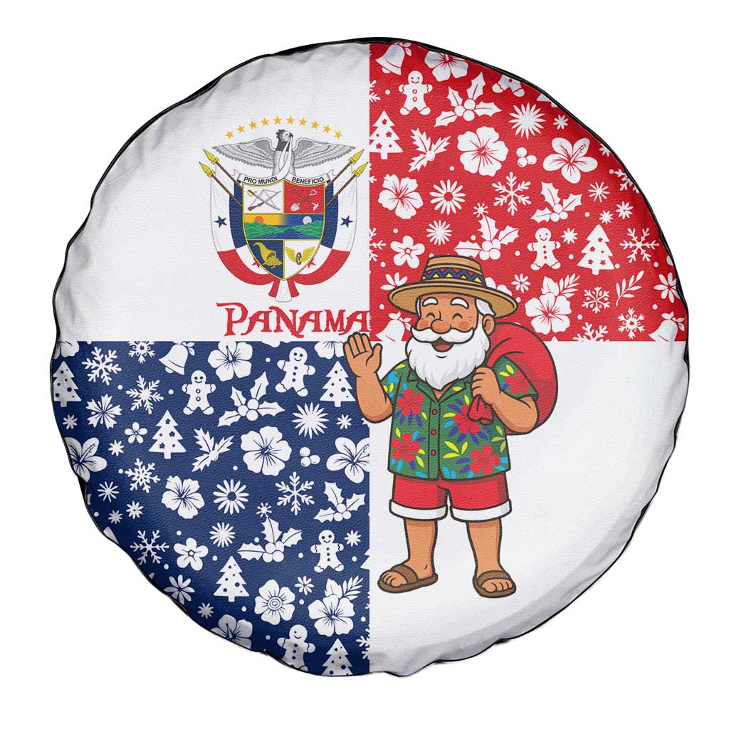 Panama Christmas Spare Tire Cover with Tropical Santa National Coat of Arms and Festive Pattern Design - Wonder Print Shop