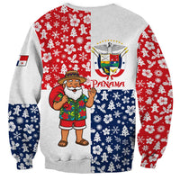 Panama Christmas Sweatshirt with Tropical Santa National Coat of Arms and Festive Pattern Design - Wonder Print Shop