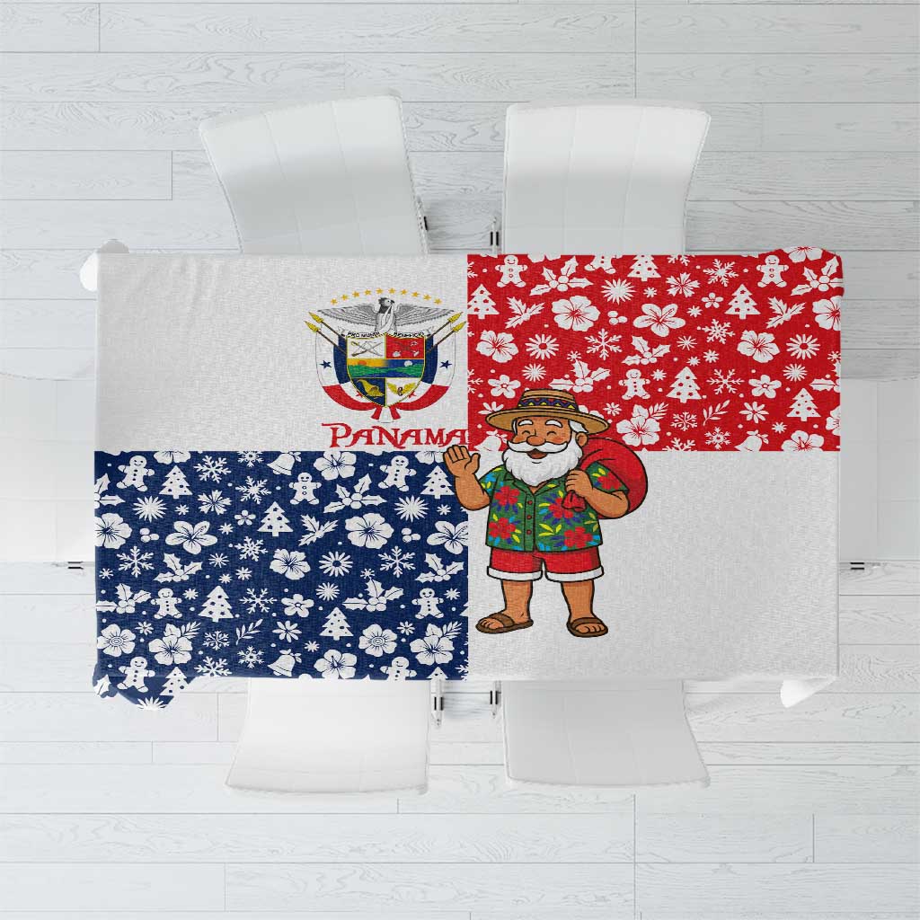 Panama Christmas Tablecloth with Tropical Santa National Coat of Arms and Festive Pattern Design - Wonder Print Shop