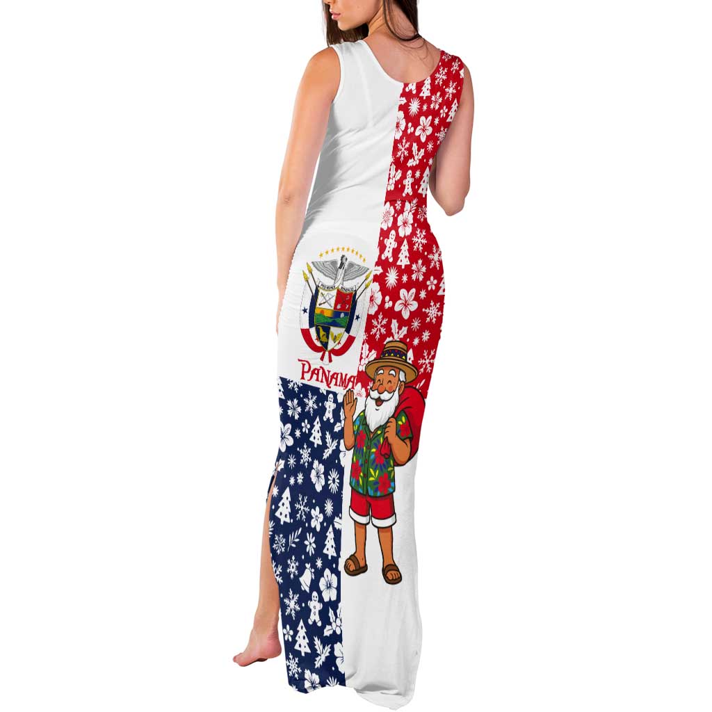 Panama Christmas Tank Maxi Dress with Tropical Santa National Coat of Arms and Festive Pattern Design - Wonder Print Shop