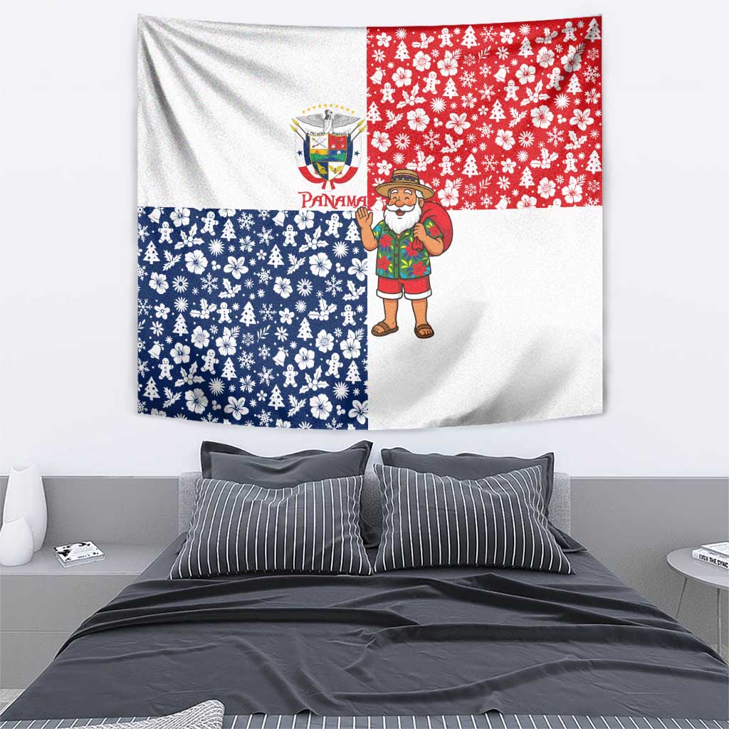 Panama Christmas Tapestry with Tropical Santa National Coat of Arms and Festive Pattern Design - Wonder Print Shop