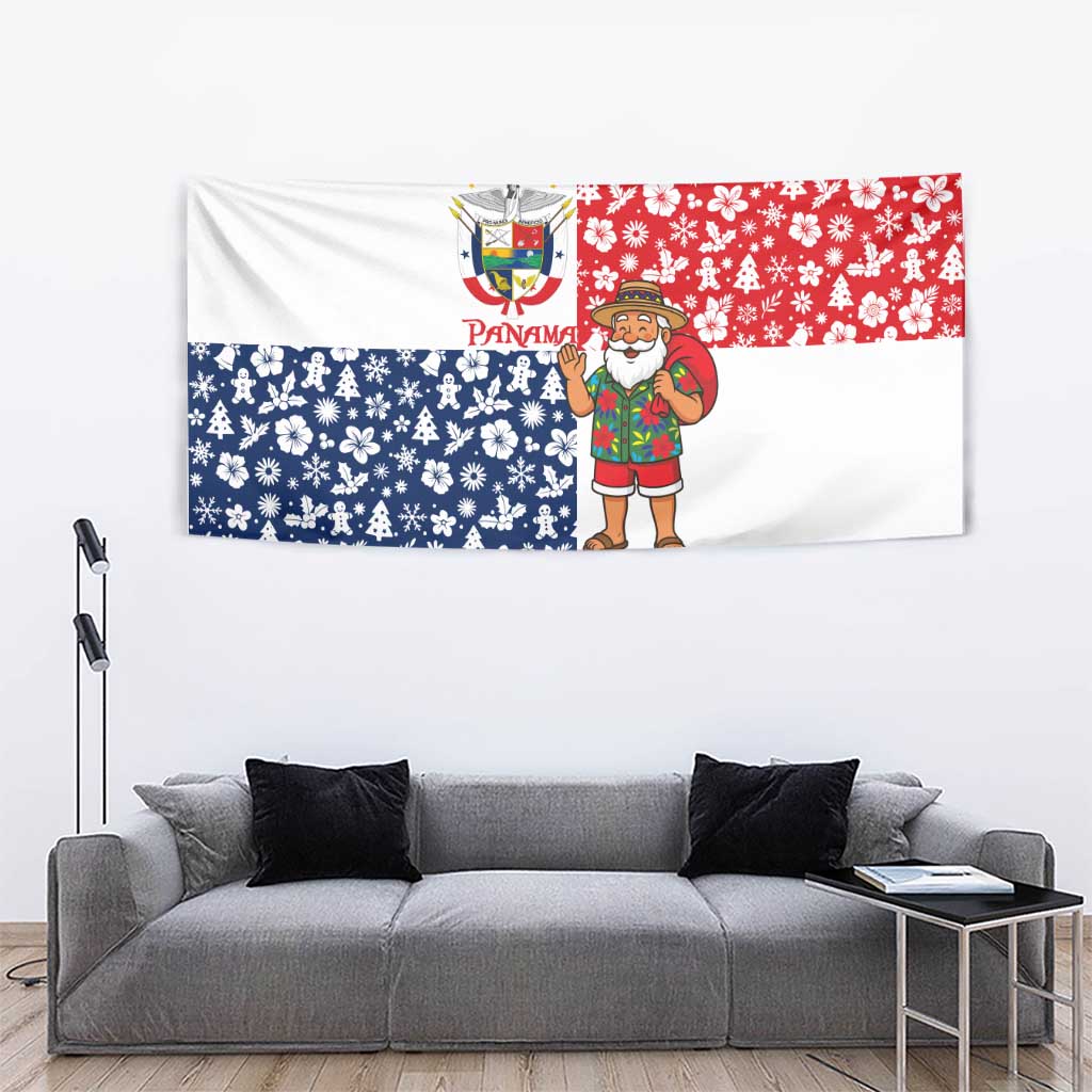 Panama Christmas Tapestry with Tropical Santa National Coat of Arms and Festive Pattern Design - Wonder Print Shop