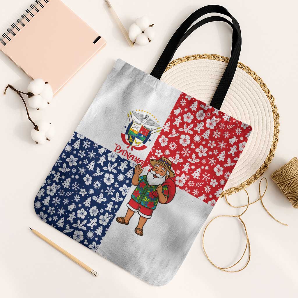 Panama Christmas Tote Bag with Tropical Santa National Coat of Arms and Festive Pattern Design - Wonder Print Shop