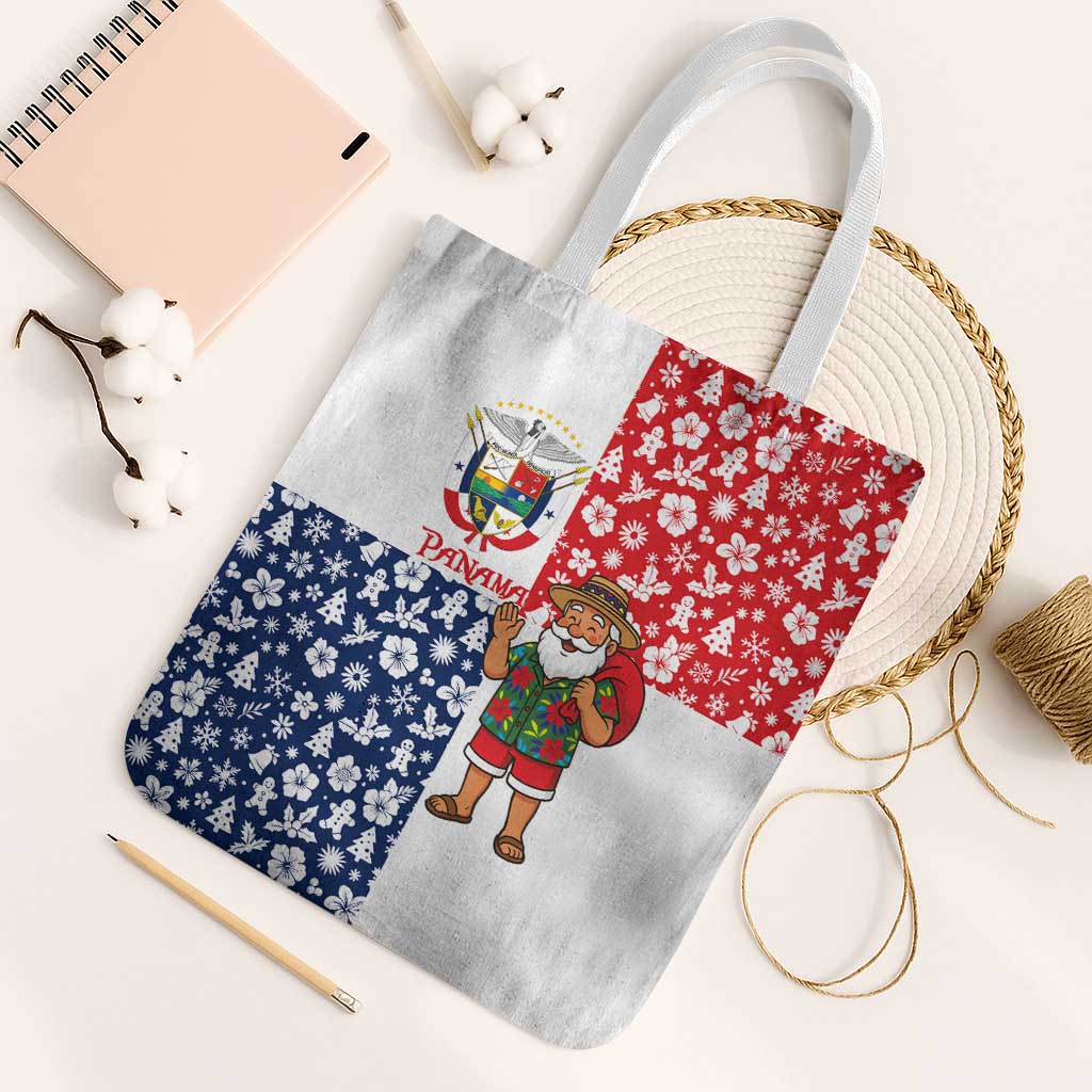 Panama Christmas Tote Bag with Tropical Santa National Coat of Arms and Festive Pattern Design - Wonder Print Shop