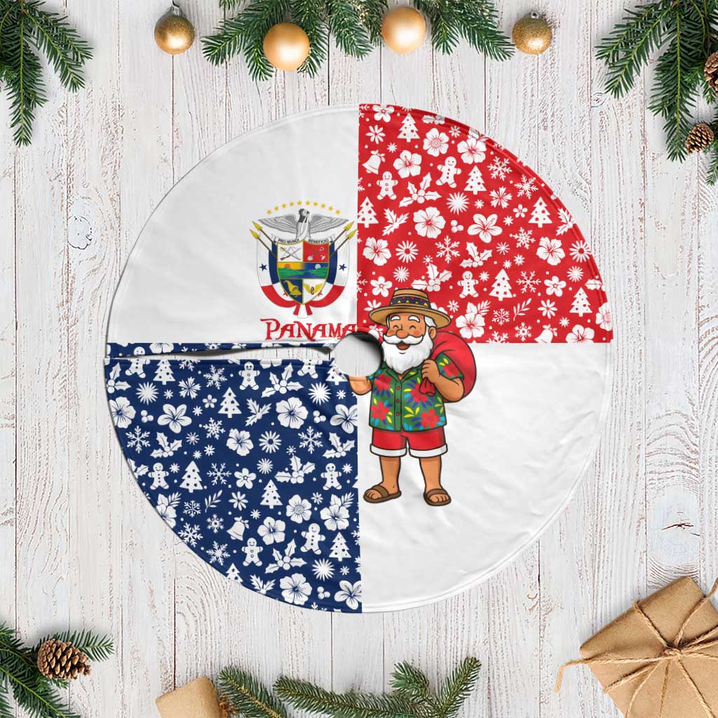 Panama Christmas Tree Skirt with Tropical Santa National Coat of Arms and Festive Pattern Design - Wonder Print Shop
