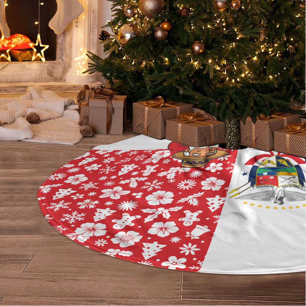 Panama Christmas Tree Skirt with Tropical Santa National Coat of Arms and Festive Pattern Design - Wonder Print Shop