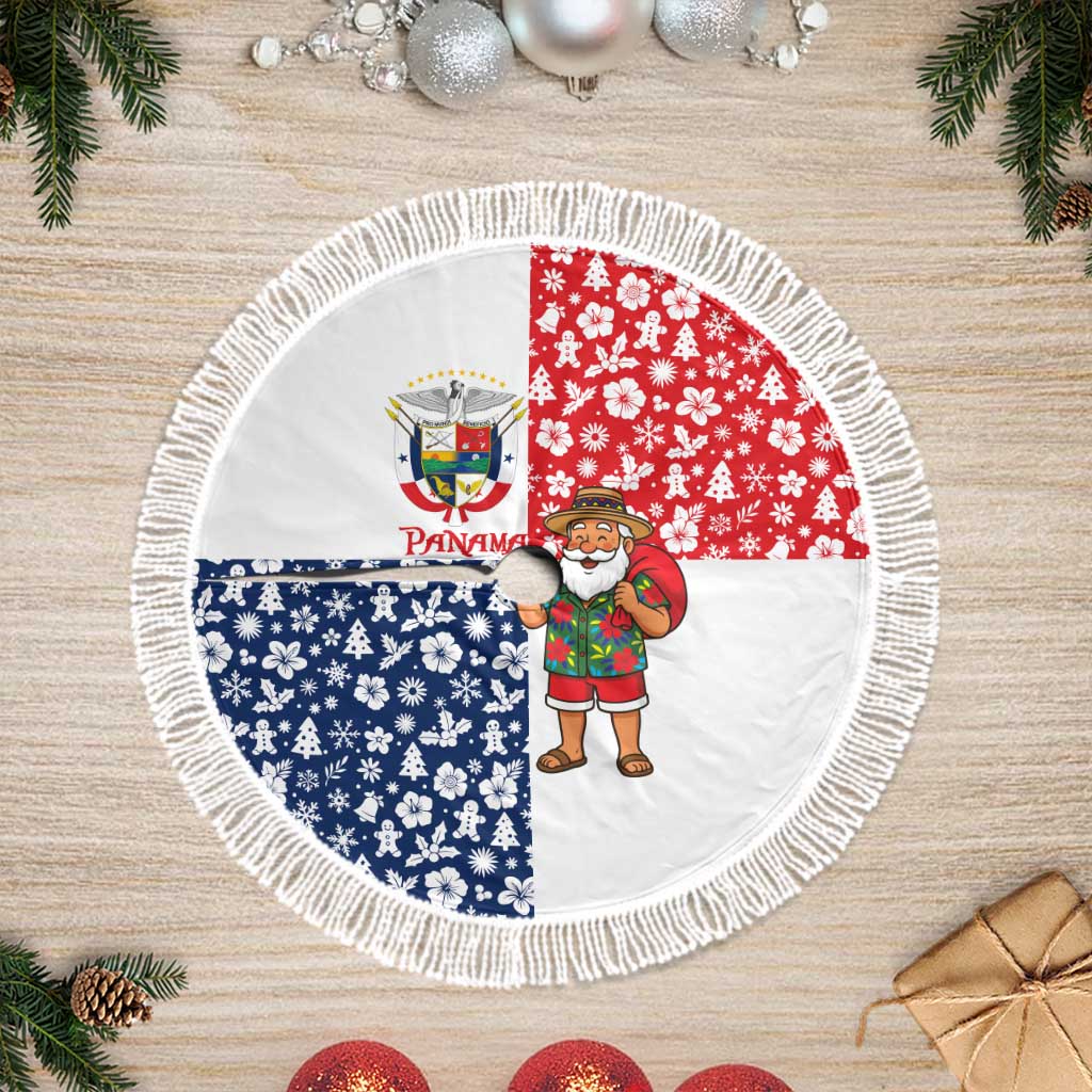 Panama Christmas Tree Skirt with Tropical Santa National Coat of Arms and Festive Pattern Design - Wonder Print Shop