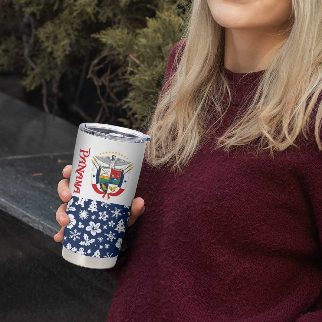 Panama Christmas Tumbler Cup with Tropical Santa National Coat of Arms and Festive Pattern Design - Wonder Print Shop