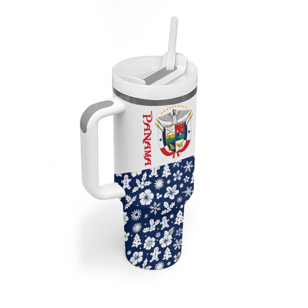 Panama Christmas Tumbler With Handle with Tropical Santa National Coat of Arms and Festive Pattern Design - Wonder Print Shop