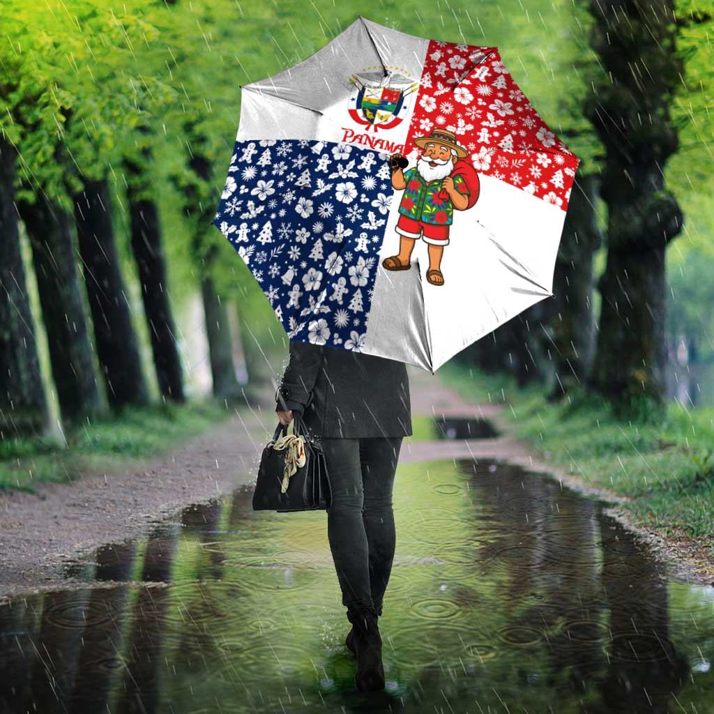 Panama Christmas Umbrella with Tropical Santa National Coat of Arms and Festive Pattern Design - Wonder Print Shop